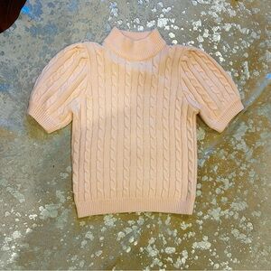 English factory cable knit peach puff sleeve sweater size L, new without tags